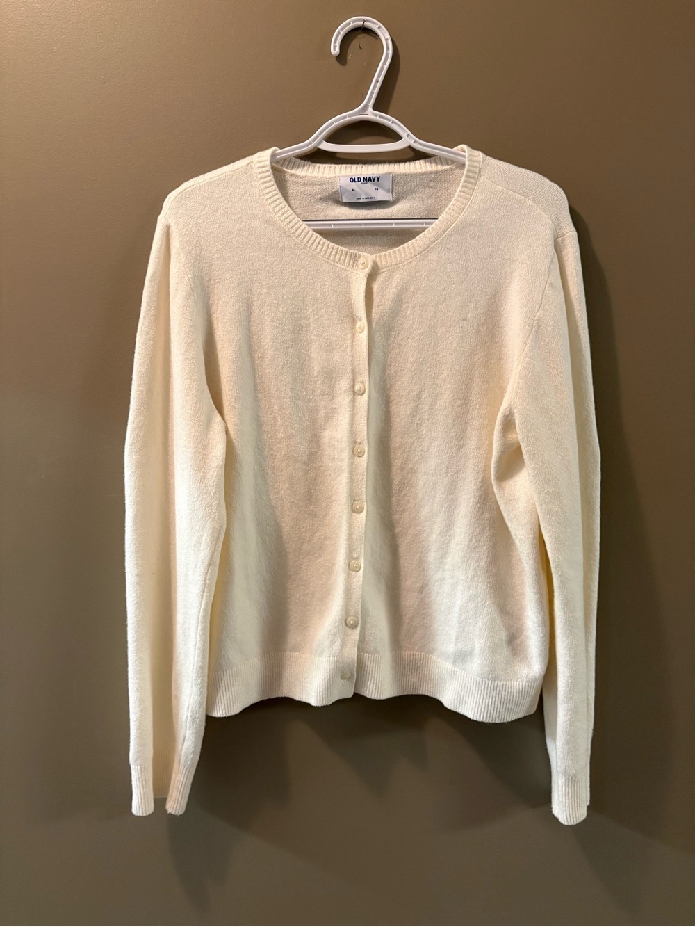 Old Navy Cream Button-Up Round Neck Cardigan